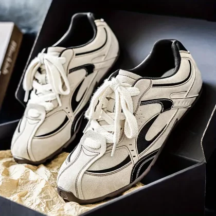 Men's Casual Streetwear Sneakers - Low-Top Lace-Up Round Toe Design, Breathable PU Upper