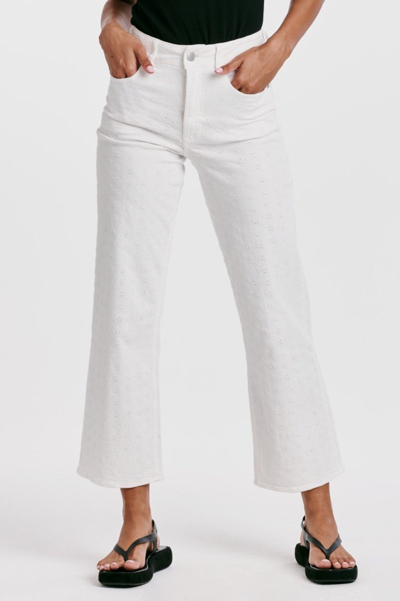 Holly Super High Rise Wide Hem Straight Jeans White Pointelle - Image 2